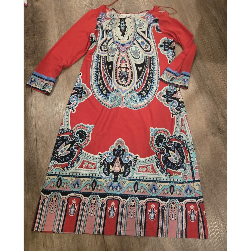 LONDON TIMES Women's‎ Dress 3/4 Sleeve Round Neck Multicolor Stretch Size 8